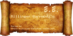 Billinger Barnabás névjegykártya